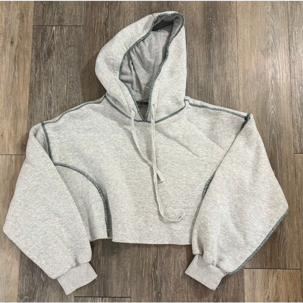 Altar’d State Revival Cropped Hoodie Small Gray Raw Hem Casual